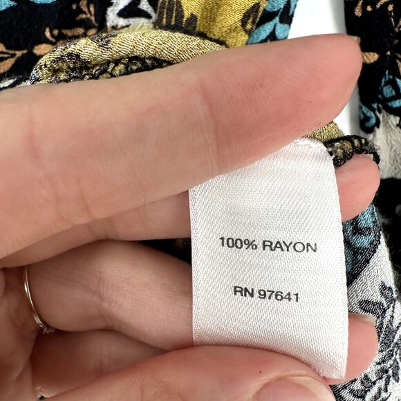 J Jill Top Womens LP Black Floral Patchwork Yellow Boho Cottage Flowy Bohemian - Picture 4 of 7